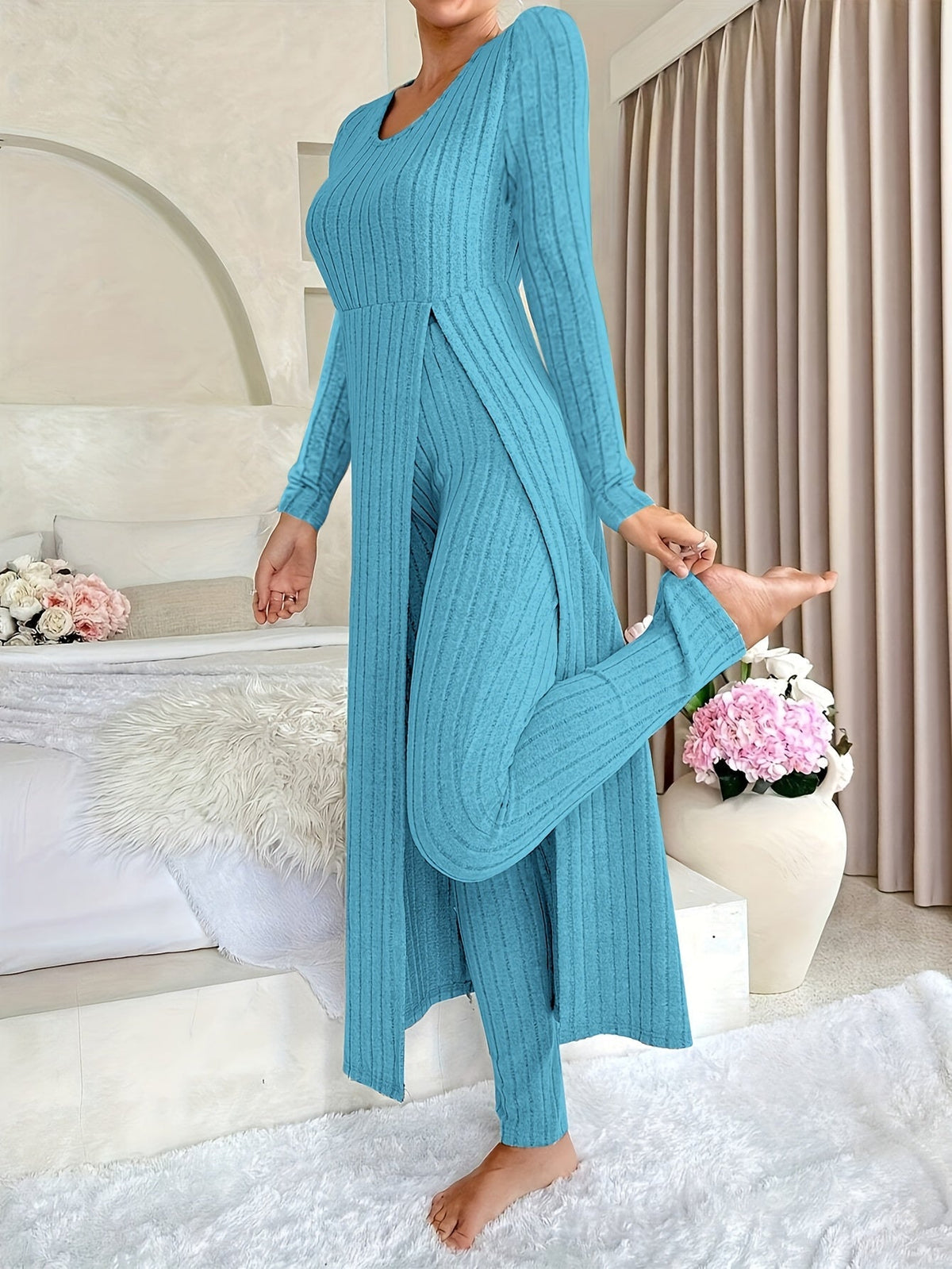 Solvi | Ribbed Knit Crew Neck Two-Piece Set