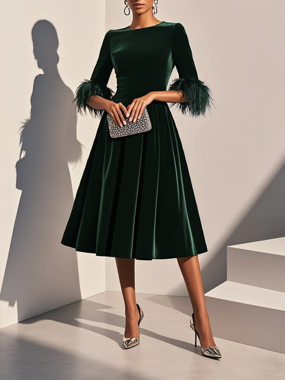 Plumelle | Feather Trim A-Line Cocktail Dress