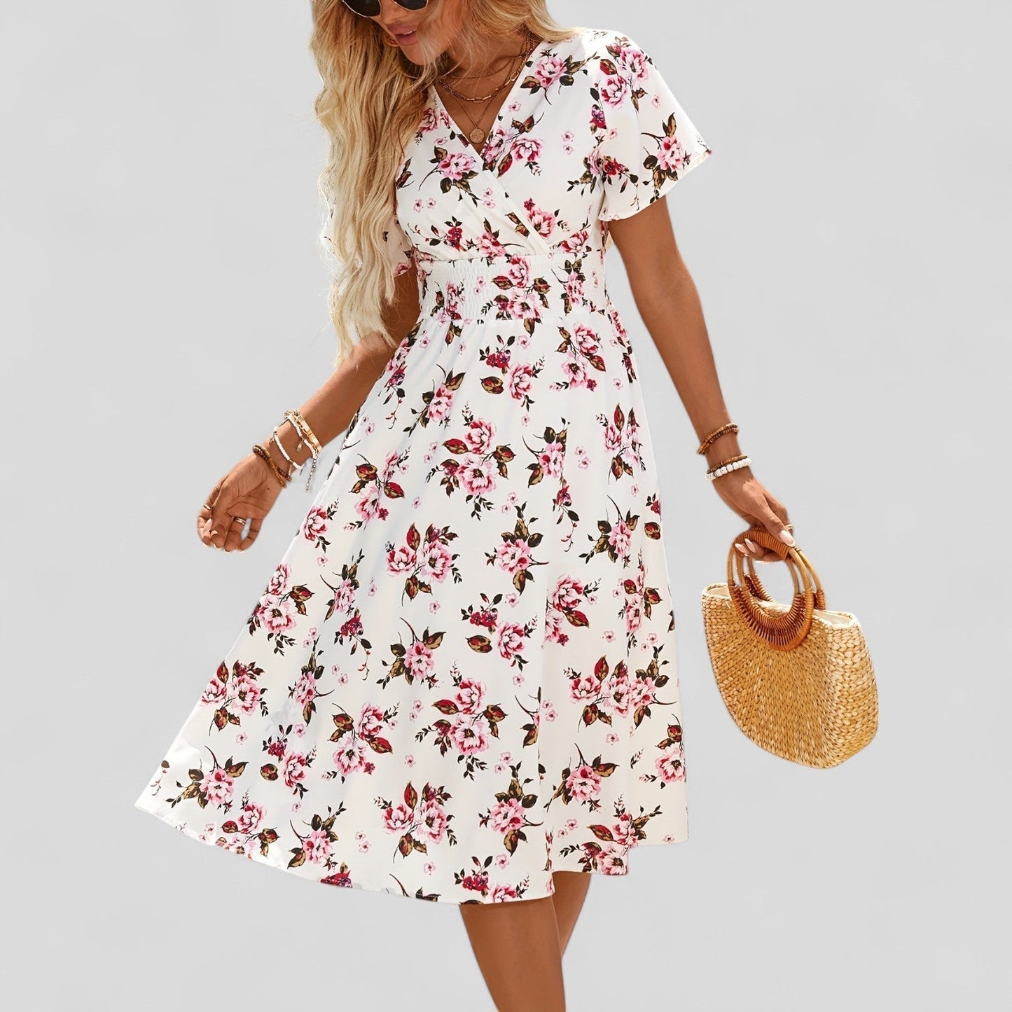 Roselle | Floral V Neck Midi Dress