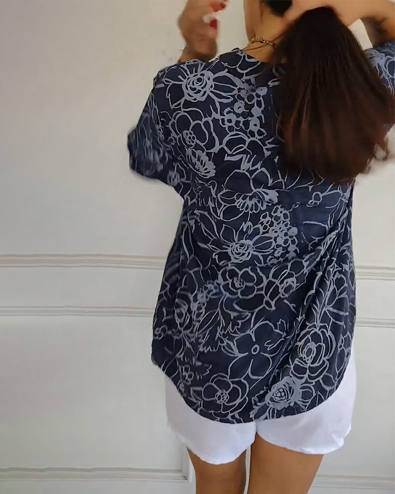 Bellina | Floral Print Blouse With Rolled Sleeves