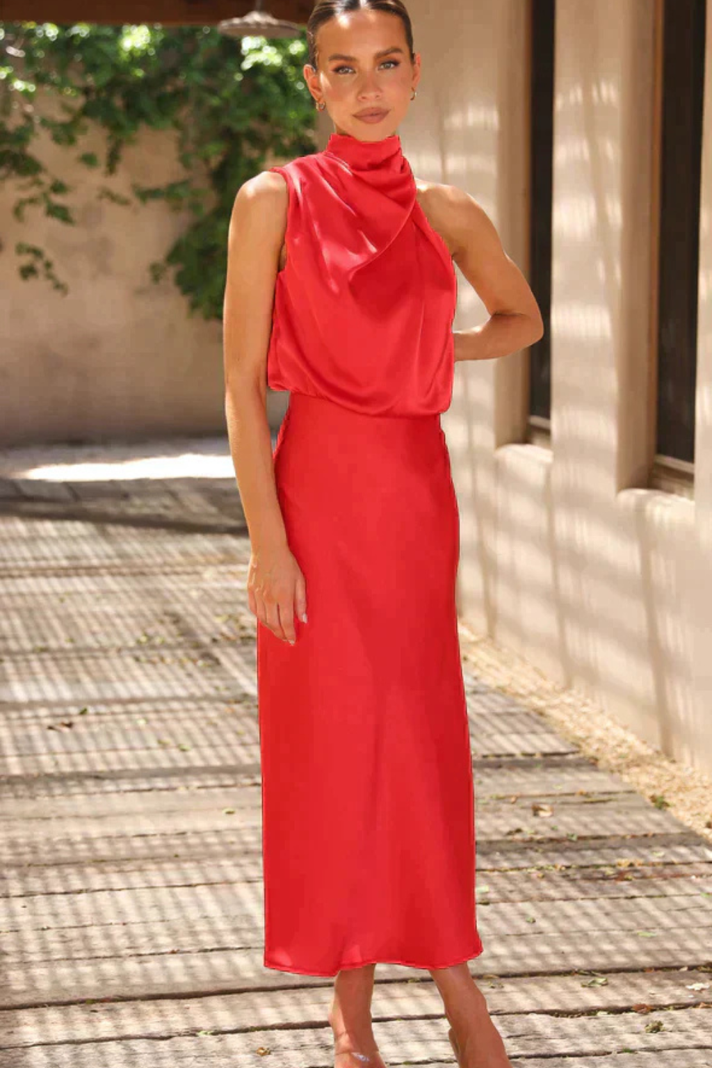 Amelina | Satin Halter Midi Dress