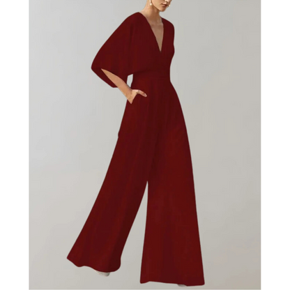 Vivienne | Draped Sleeve Wide Leg Jumpsuit