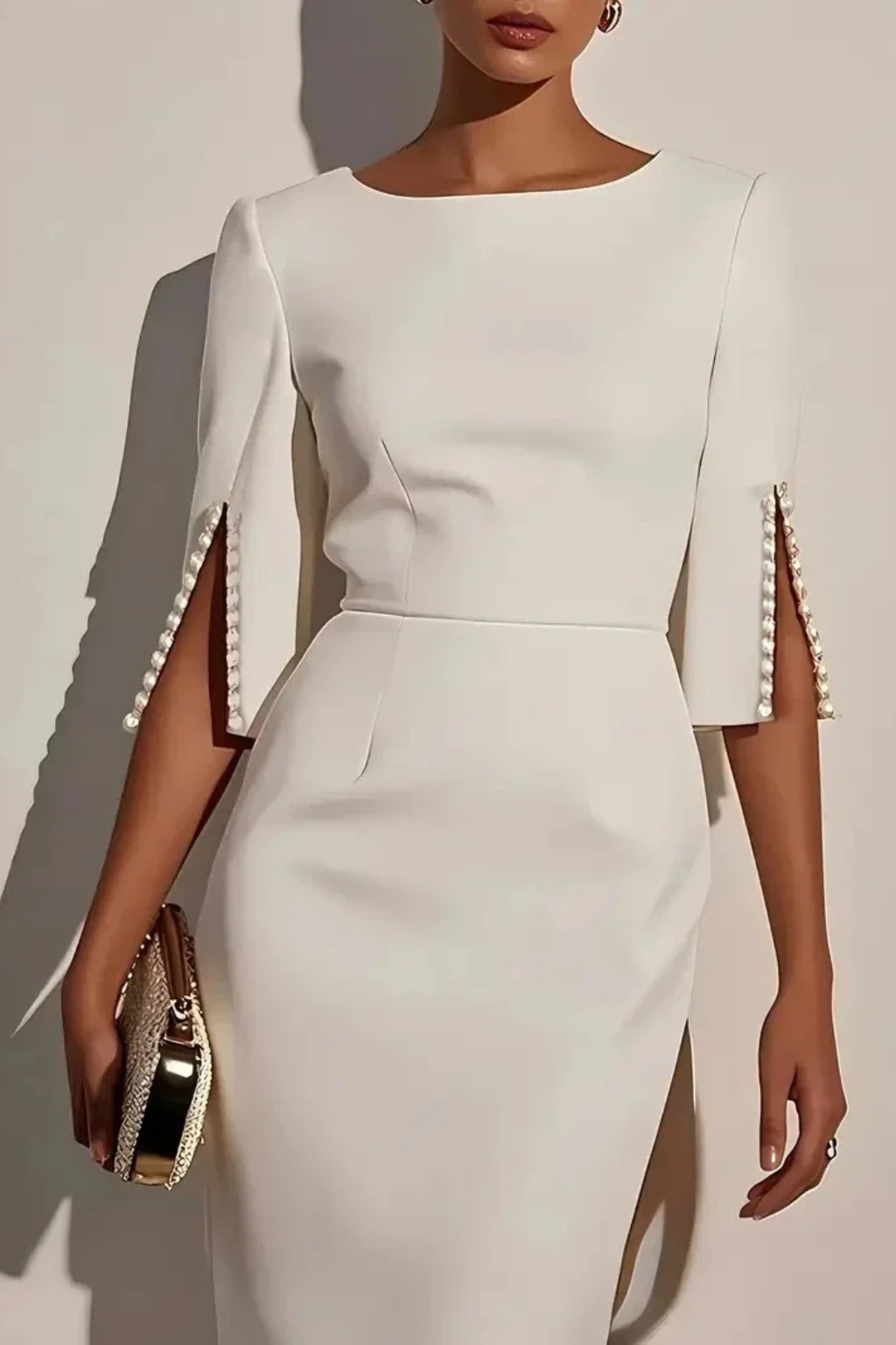 Odette | Beaded Sleeve Fitted Midi Dress
