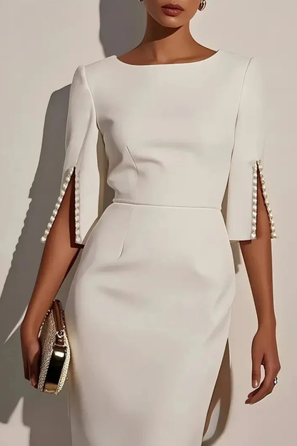 Odette | Beaded Sleeve Fitted Midi Dress