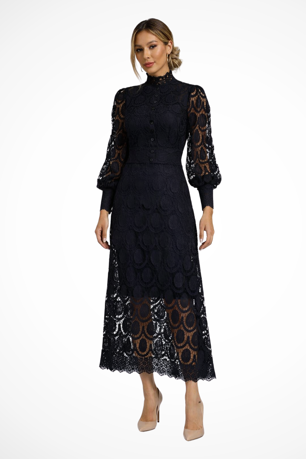 Mathilde | Long Sleeve Lace Midi Dress