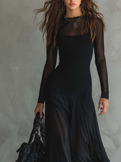 Vesna | Sheer Mesh Ruffled Maxi Gown