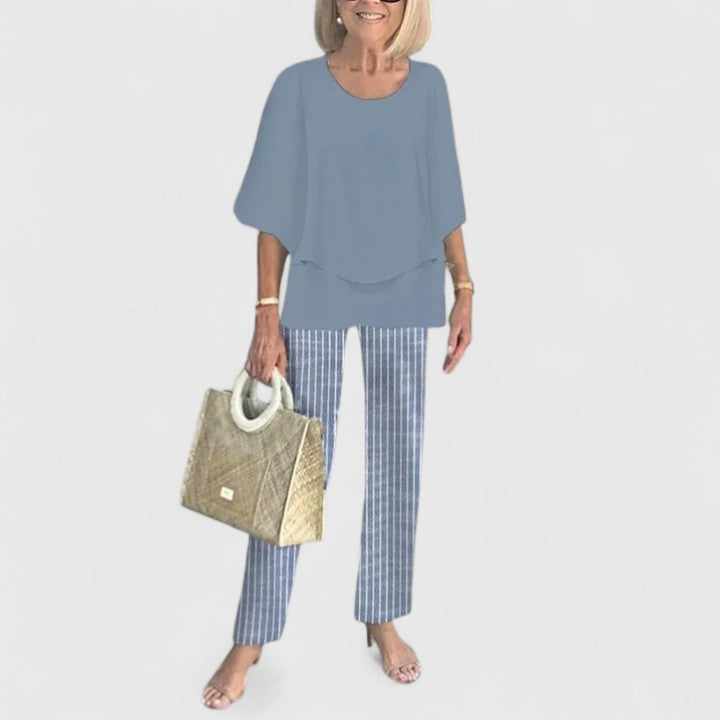 Carmela | Linen Top & Printed Wide Leg Pants Set