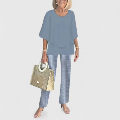 Carmela | Linen Top & Printed Wide Leg Pants Set