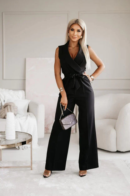 Renata | Belted Wrap Neck Jumpsuit