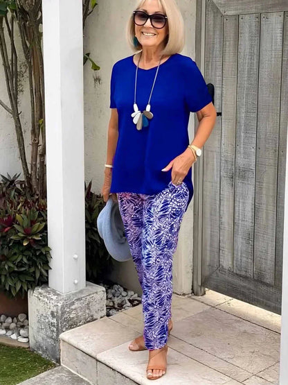 Lambertine | Top & Printed Tapered Pants Set