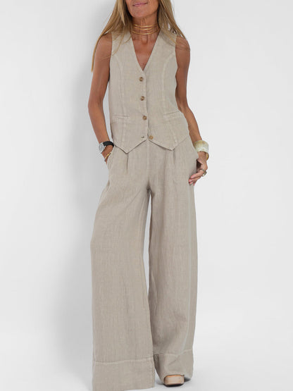 Vera | Buttoned Vest and Wide-Leg Trouser Set
