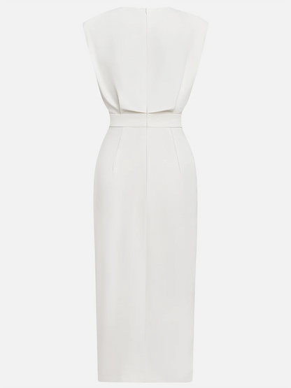 Noor | Round Neck Button-Slit Midi Dress