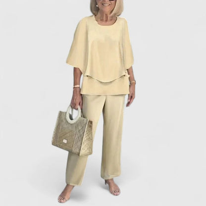Carmela | Linen Top & Printed Wide Leg Pants Set
