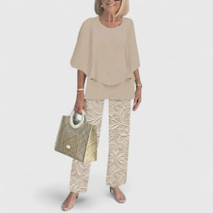 Carmela | Linen Top & Printed Wide Leg Pants Set