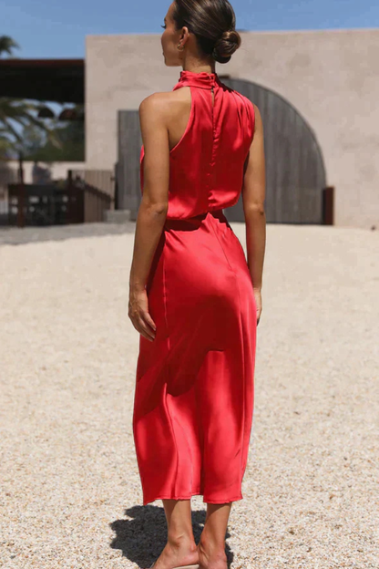 Amelina | Satin Halter Midi Dress