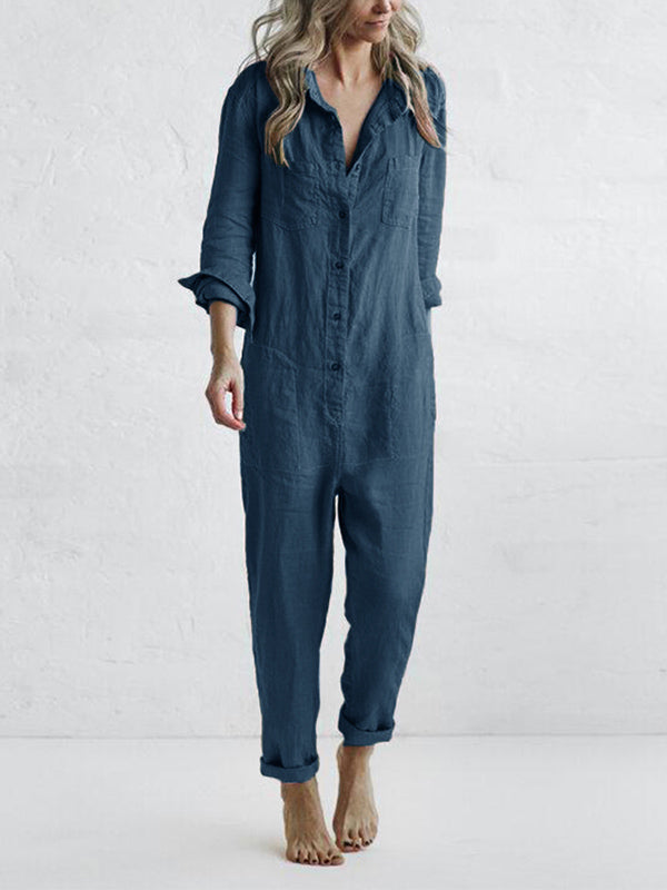Renelle | Button-Front Utility Jumpsuit