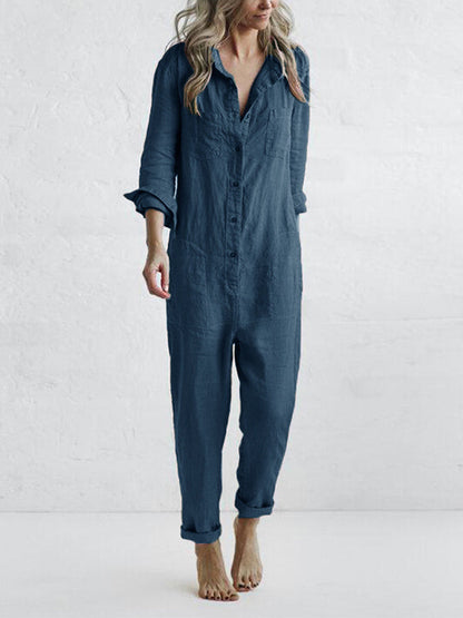 Renelle | Button-Front Utility Jumpsuit