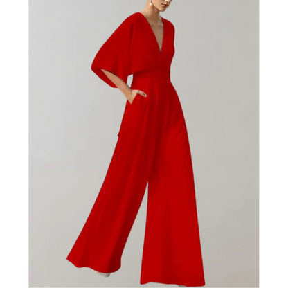 Vivienne | Draped Sleeve Wide Leg Jumpsuit