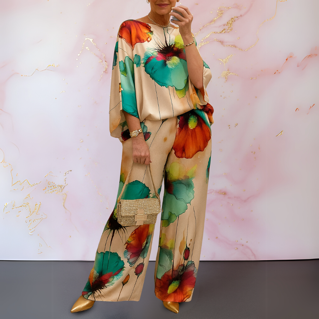 Solenne | Printed Top & Wide-Leg Pants Set