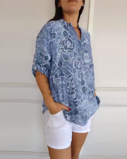 Bellina | Floral Print Blouse With Rolled Sleeves