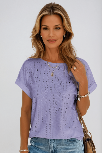 Perrine | Eyelet Embroidered Crew Neck Top