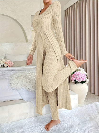 Solvi | Ribbed Knit Crew Neck Two-Piece Set