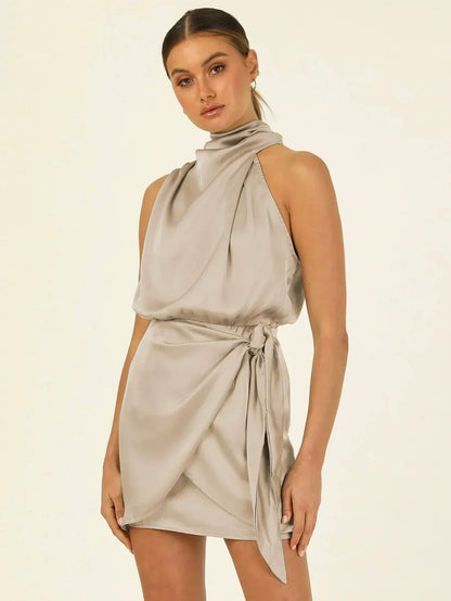 Anthea | Satin Halter Mini Dress