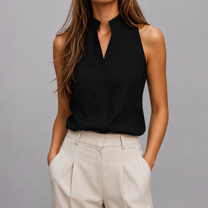 Anaïs | Sleeveless Mandarin Collar Blouse