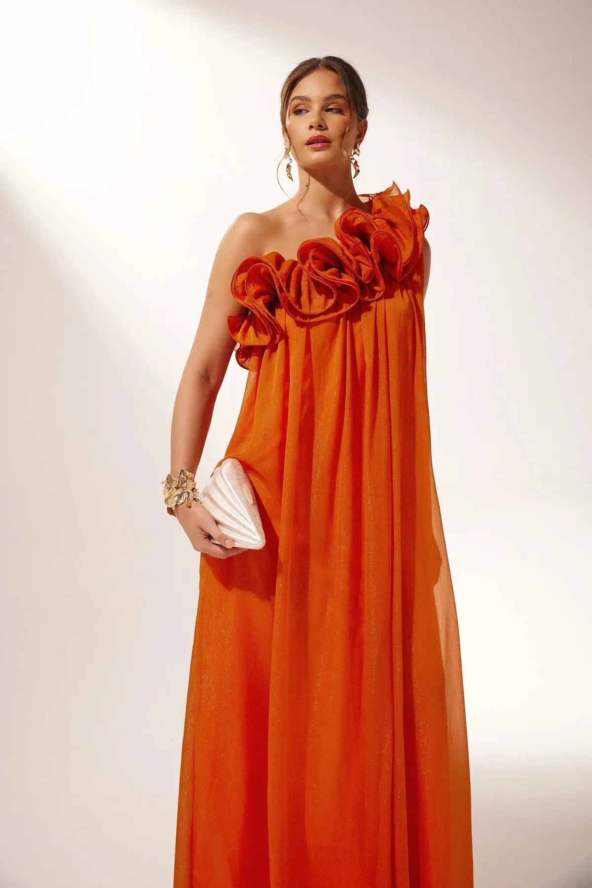 Élodine | One-Shoulder Floral Ruffle Wedding Guest Gown