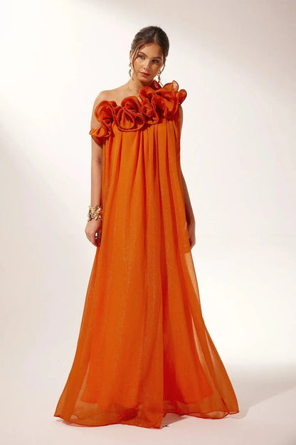 Élodine | One-Shoulder Floral Ruffle Wedding Guest Gown