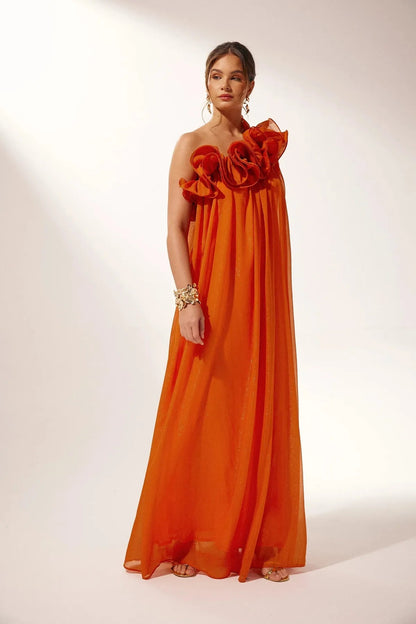 Élodine | One-Shoulder Floral Ruffle Wedding Guest Gown