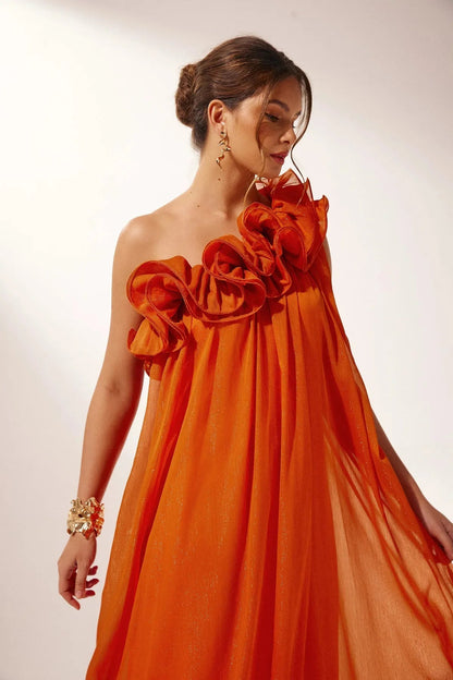 Élodine | One-Shoulder Floral Ruffle Wedding Guest Gown