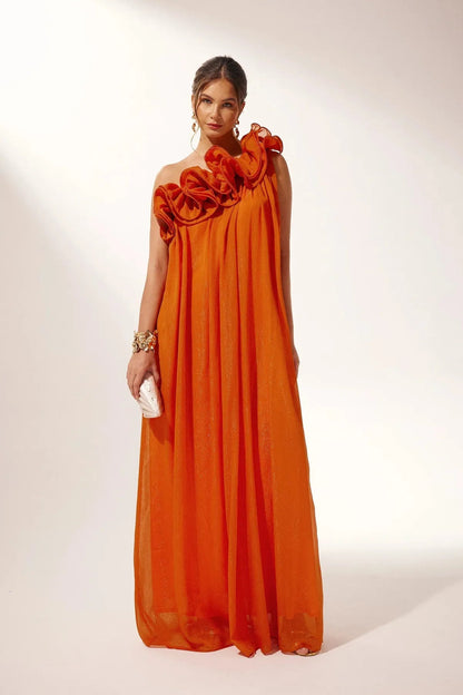 Élodine | One-Shoulder Floral Ruffle Wedding Guest Gown