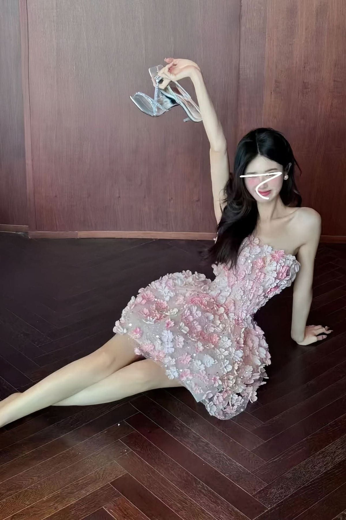 Alva | Strapless 3D Floral Mini Cocktail Dress