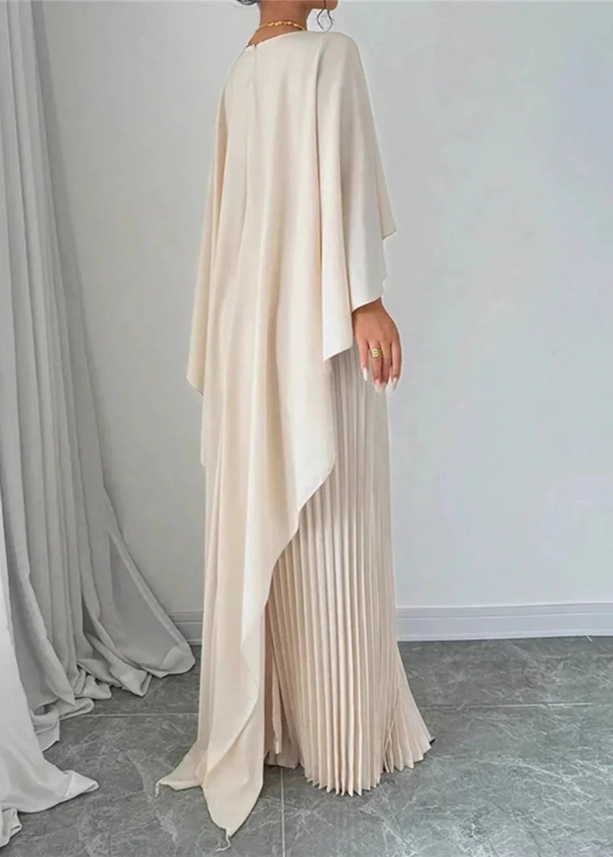 Makayla | Pleated Cape Wedding Guest Maxi Dress