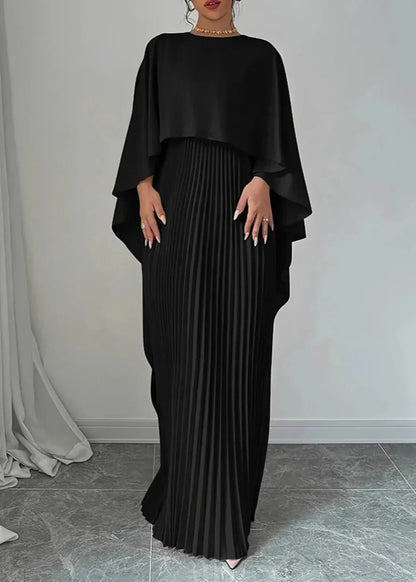 Makayla | Pleated Cape Wedding Guest Maxi Dress