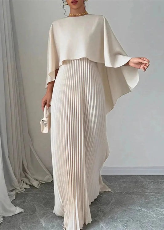 Makayla | Pleated Cape Wedding Guest Maxi Dress