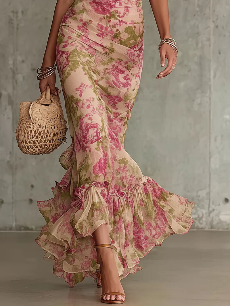 Nina | Floral Puff Sleeve Ruffled Maxi Dress