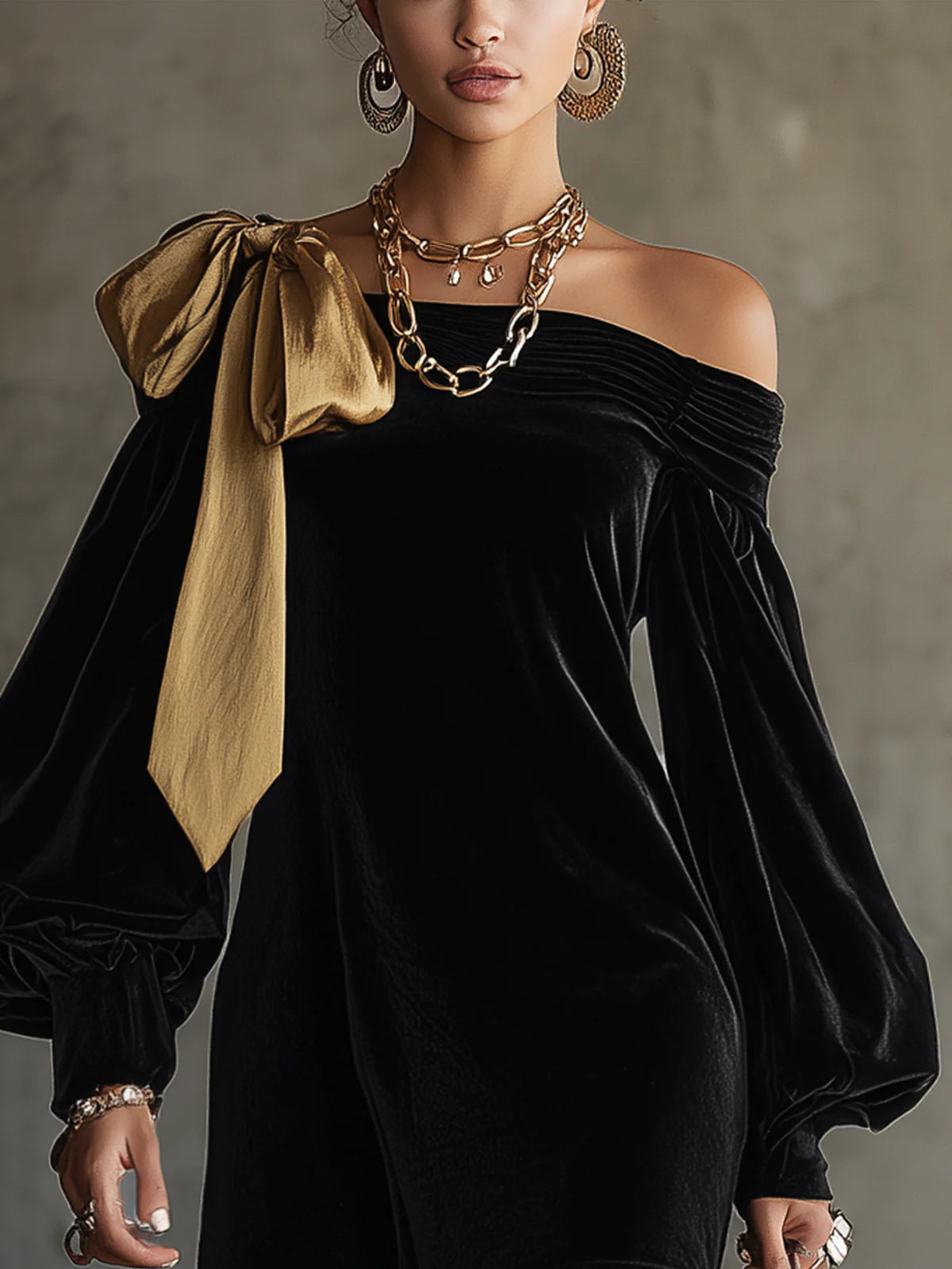 Vespertine | Velvet Off-Shoulder Bow Mini Dress