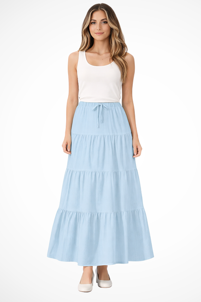 Bonelle | Drawstring Tiered Maxi Skirt