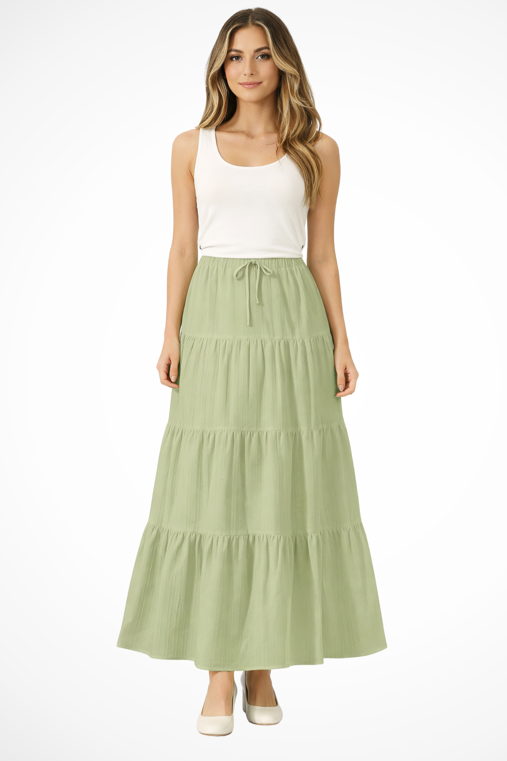 Bonelle | Drawstring Tiered Maxi Skirt