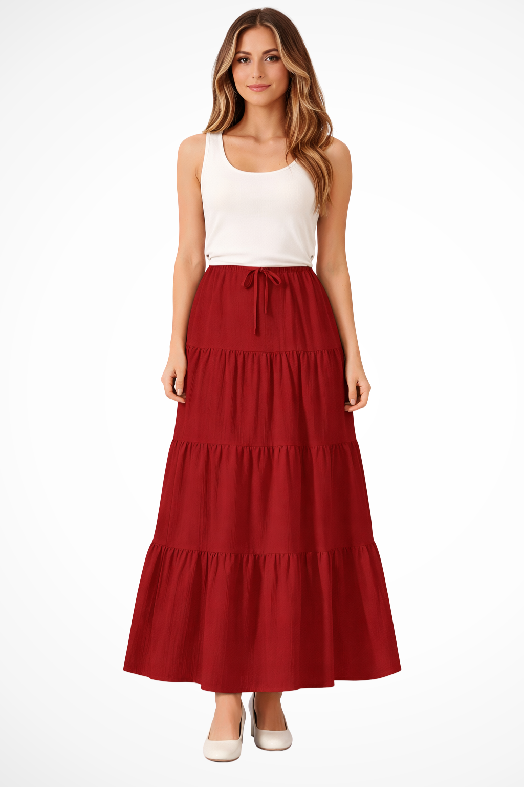 Bonelle | Drawstring Tiered Maxi Skirt