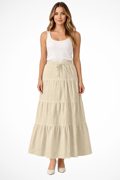 Bonelle | Drawstring Tiered Maxi Skirt