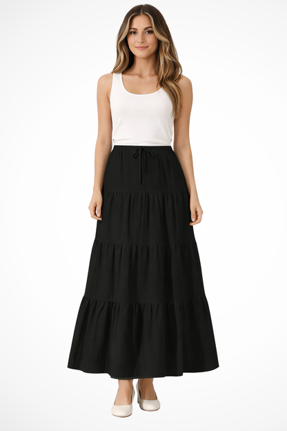 Bonelle | Drawstring Tiered Maxi Skirt