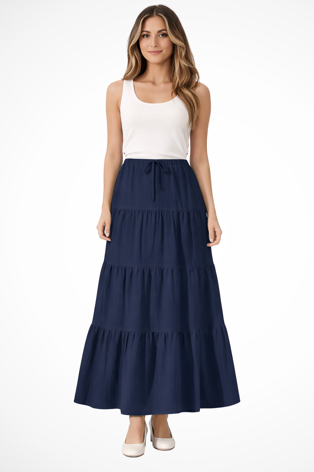 Bonelle | Drawstring Tiered Maxi Skirt