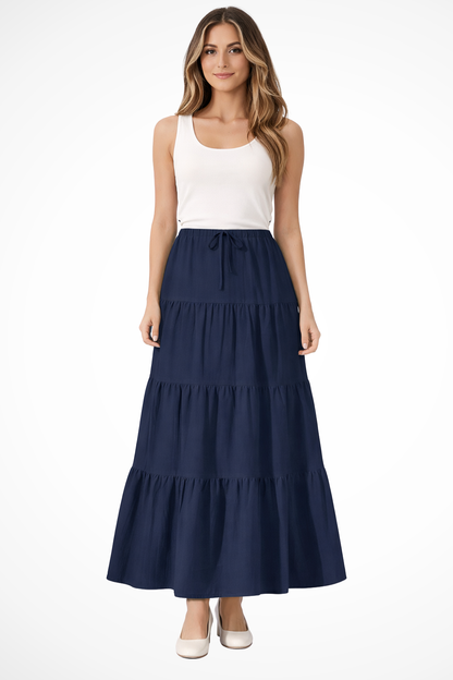 Bonelle | Drawstring Tiered Maxi Skirt