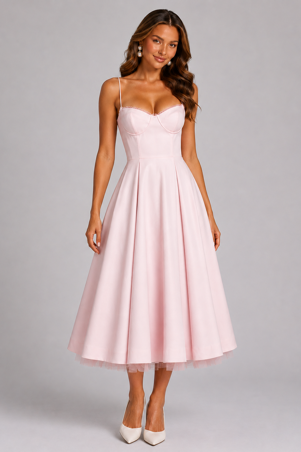 Liliane | Corset Sweetheart Midi Wedding Guest Dress