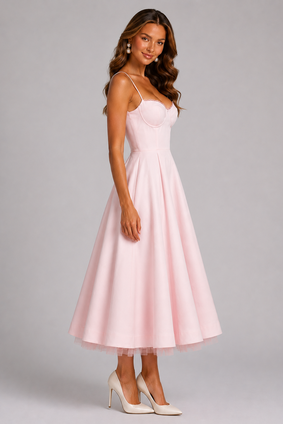 Liliane | Corset Sweetheart Midi Wedding Guest Dress