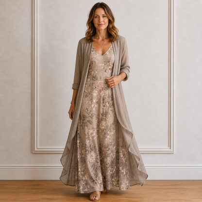 Rosalie | Floral Maxi Dress & Cardigan Set