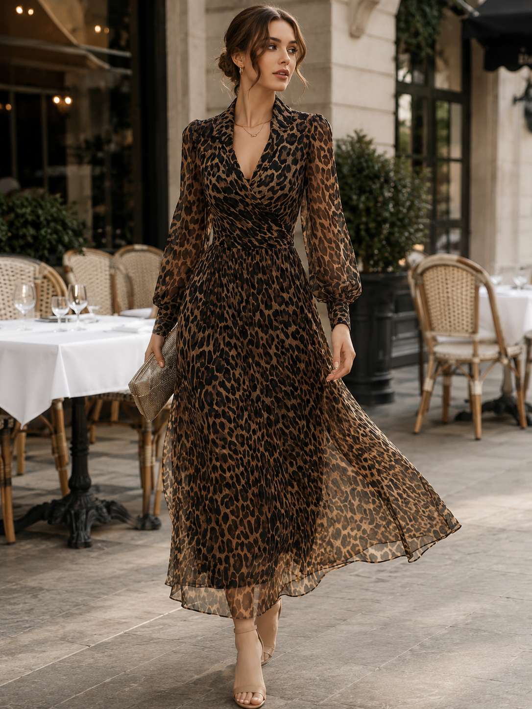 Imara | Leopard Print Long Sleeve Maxi Dress